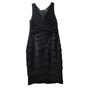 Adrianna Papell Sleeveless Sheath Dress, Sz 12, Black Cocktail, Tiered Ruffle